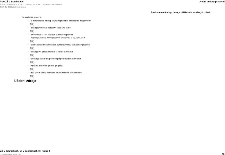 svým jednáním napomáhá k ochraně přírody a životního prostředí - udržuje své pracovní místo v čistotě a pořádku - dodržuje zásady