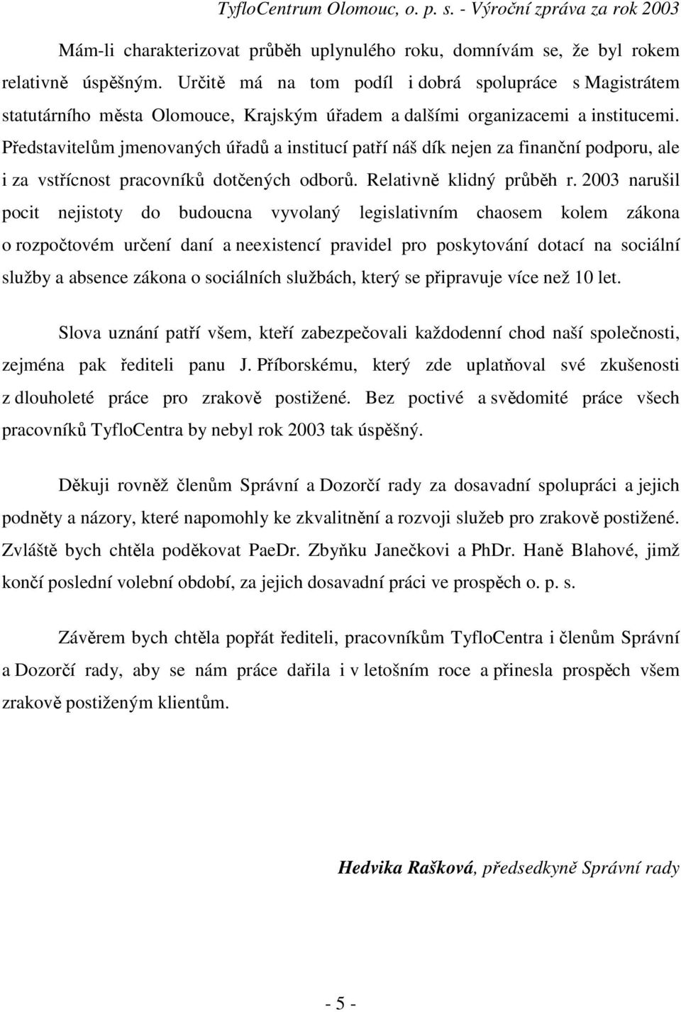 Představitelům jmenovaných úřadů a institucí patří náš dík nejen za finanční podporu, ale i za vstřícnost pracovníků dotčených odborů. Relativně klidný průběh r.