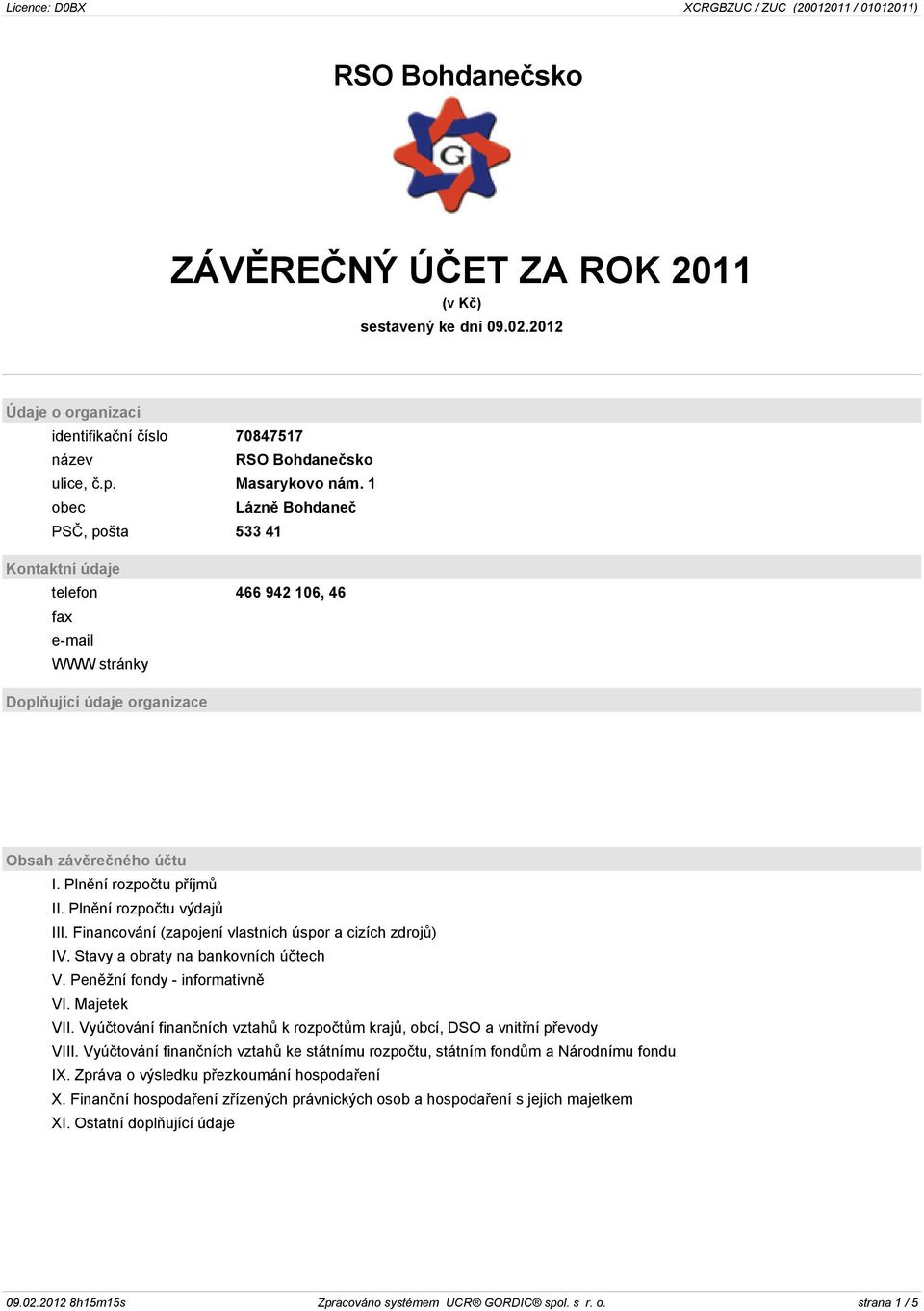 Plnìní rozpoètu výdajù III. Financování (zapojení vlastních úspor a cizích zdrojù) IV. Stavy a obraty na bankovních úètech V. Penìžní fondy - informativnì VI. Majetek VII.