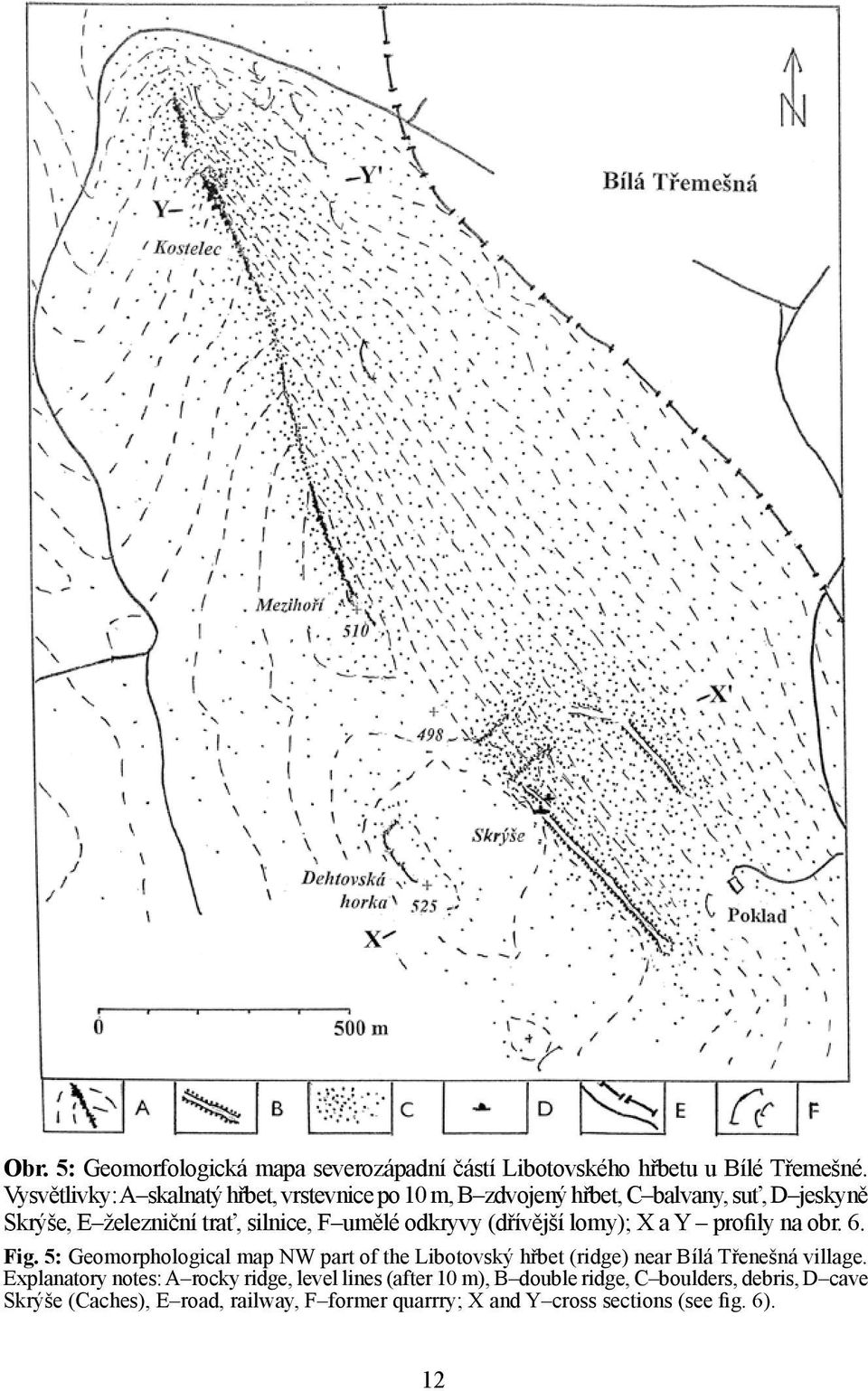 odkryvy (dřívější lomy); X a Y profily na obr. 6. Fig.