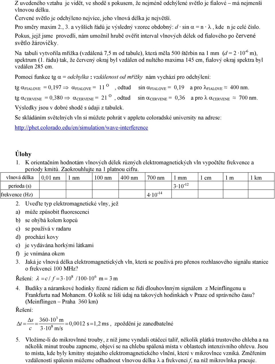 Na tabuli vytvořila mřížka (vzálená 7,5 m o tabule), která měla 500 štěrbin na 1 mm ( 2 10 - m), spektrum (1.