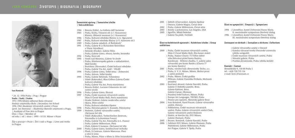 Jan Smetana) Akademija likovnih umjetnosti u Pragu, Academy of Fine Arts in Prague Člen Član Member of od roku od since 1995 S.V.U.