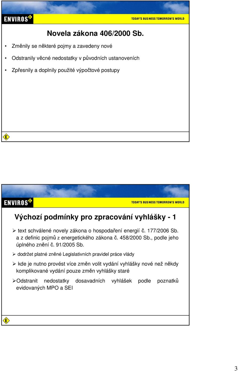 podmínky pro zpracování vyhlášky - 1 text schválené novely zákona o hospodaření energiíč. 177/2006 Sb. a z definic pojmů z energetického zákona č.