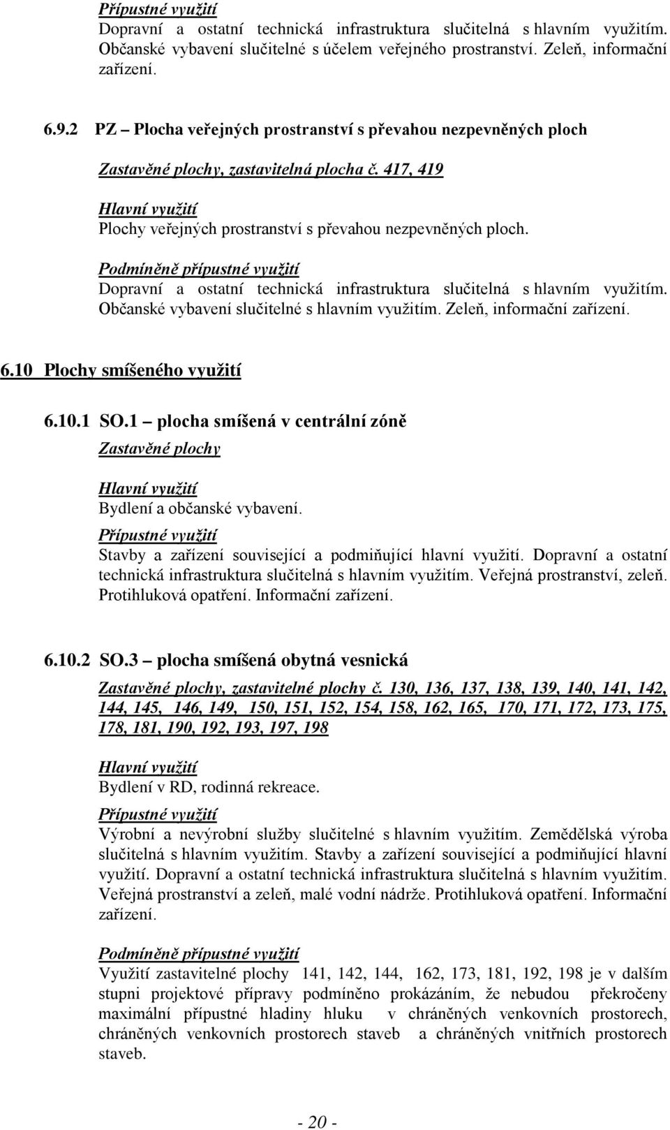 Podmíněně přípustné využití Dopravní a ostatní technická infrastruktura slučitelná s hlavním využitím. Občanské vybavení slučitelné s hlavním využitím. Zeleň, informační zařízení. 6.