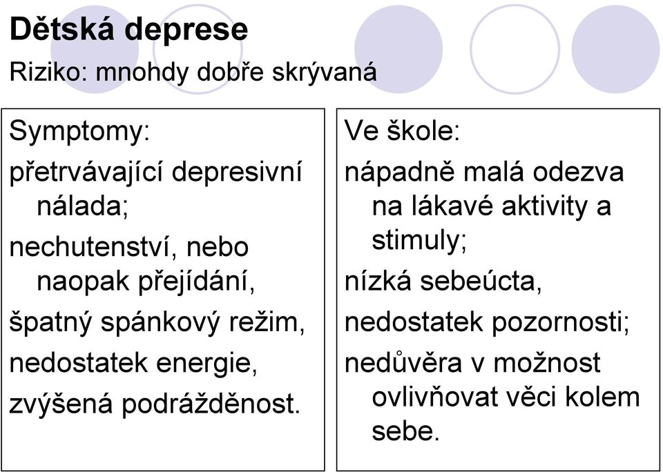 energie, zvýšená podrážděnost.