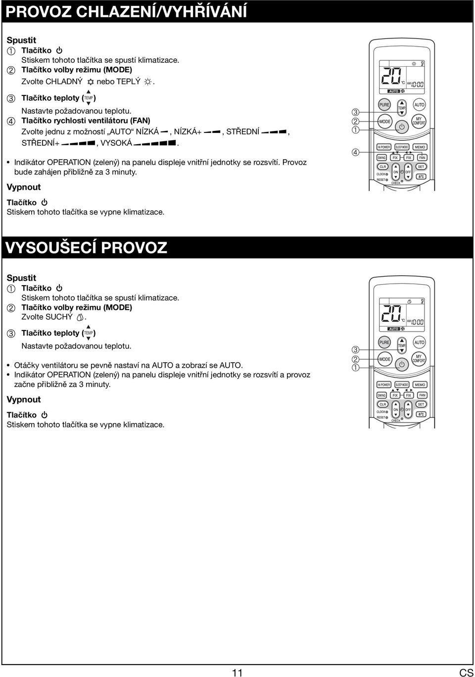 Provoz bude zhájen přibližně z 3 minuty. Vypnout Tlčítko Stiskem tohoto tlčítk se vypne klimtizce. c b d VYSOUŠECÍ PROVOZ Spustit Tlčítko Stiskem tohoto tlčítk se spustí klimtizce.