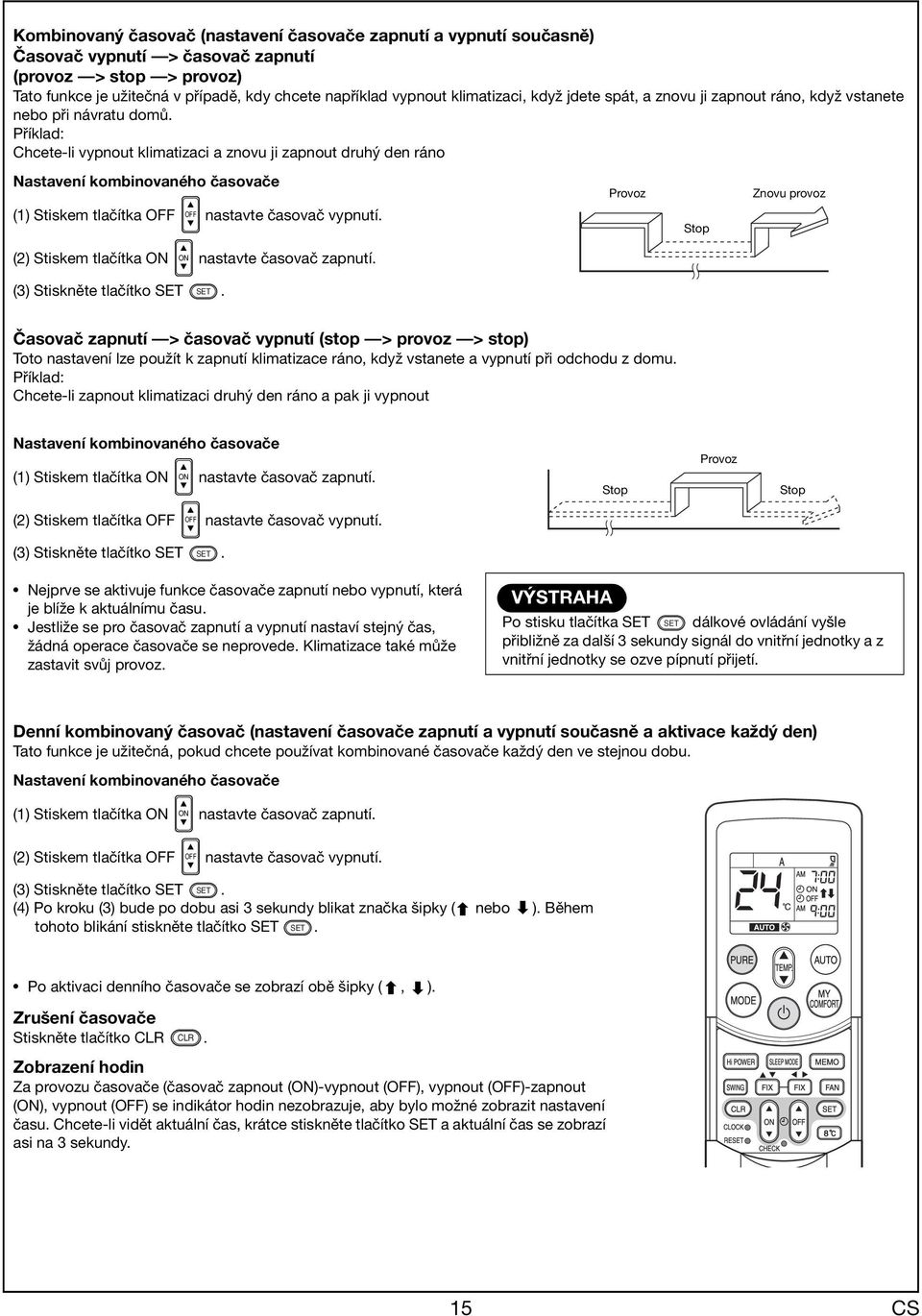 Provoz Stop Znovu provoz (2) Stiskem tlčítk ON ON nstvte čsovč zpnutí. (3) Stiskněte tlčítko SET SET.