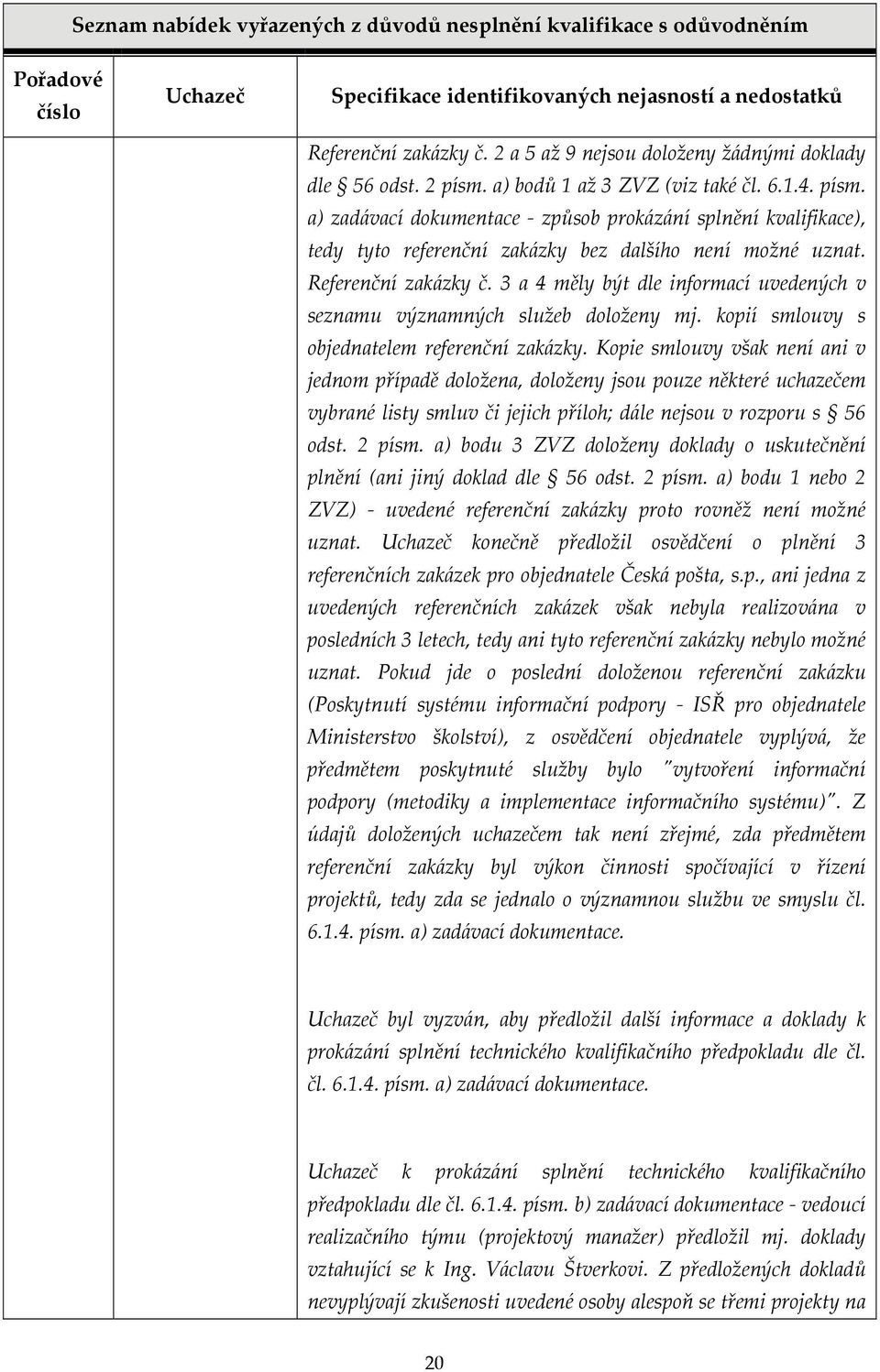 3 a 4 měly být dle informací uvedených v seznamu významných služeb doloženy mj. kopií smlouvy s objednatelem referenční zakázky.