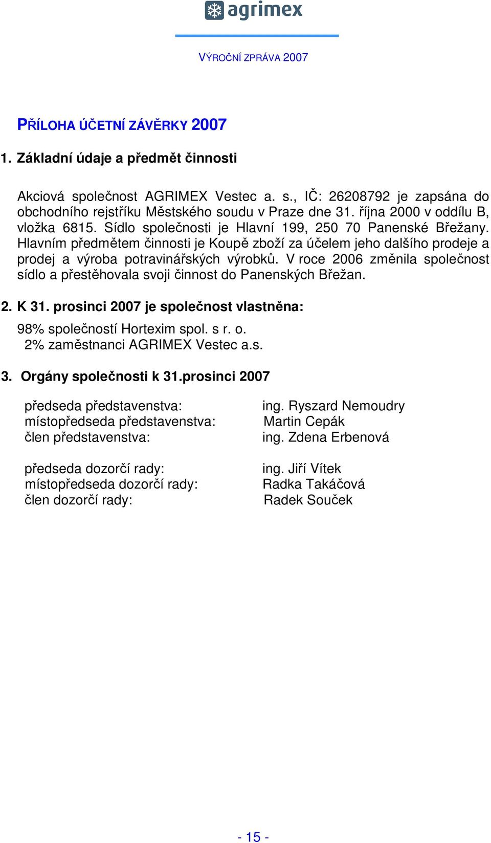 Hlavním předmětem činnosti je Koupě zboží za účelem jeho dalšího prodeje a prodej a výroba potravinářských výrobků.