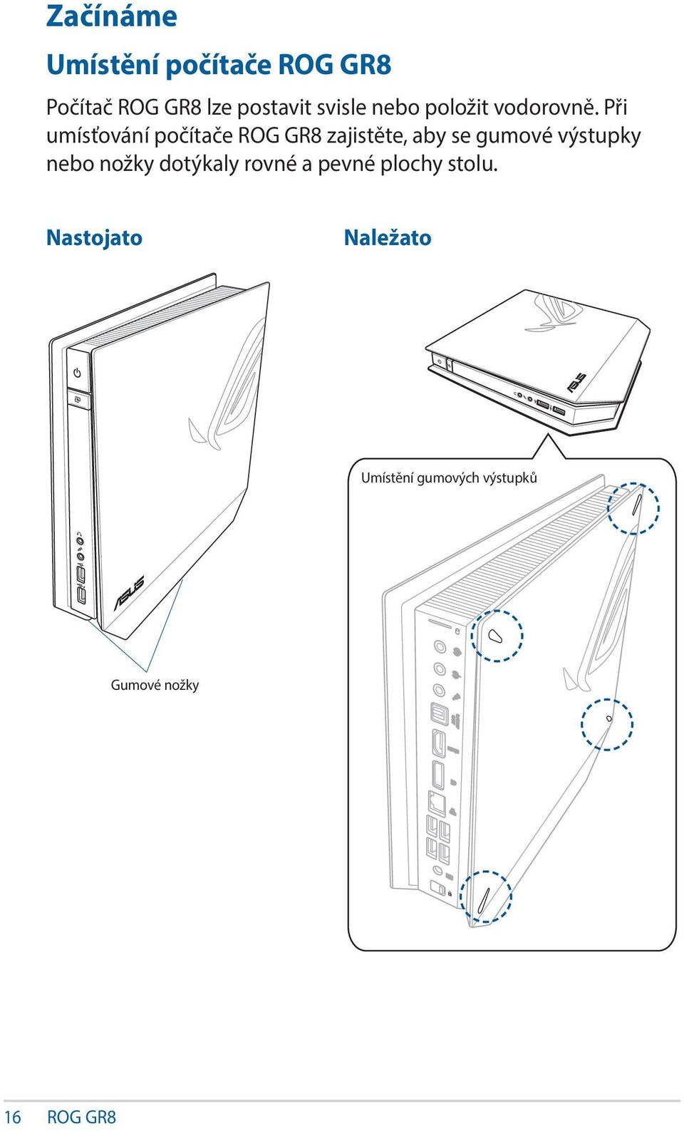 Při umísťování počítače ROG GR8 zajistěte, aby se gumové výstupky