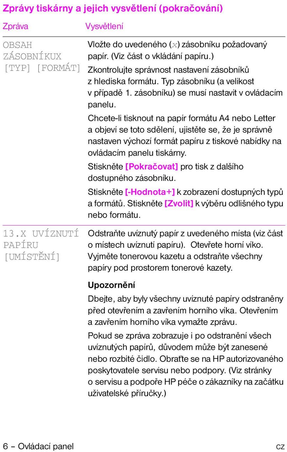 Chcete-li tisknout na papír formátu A4 nebo Letter a objeví se toto sdìlení, ujistìte se, že je správnì nastaven výchozí formát papíru z tiskové nabídky na ovládacím panelu tiskárny.