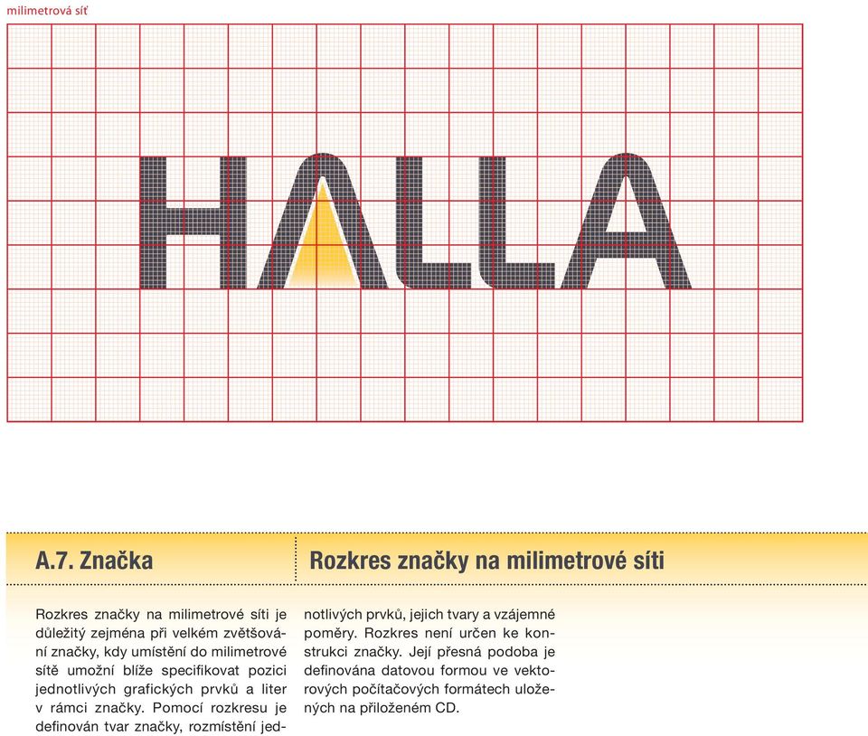 umístění do milimetrové sítě umožní blíže specifi kovat pozici jednotlivých grafických prvků a liter v rámci značky.