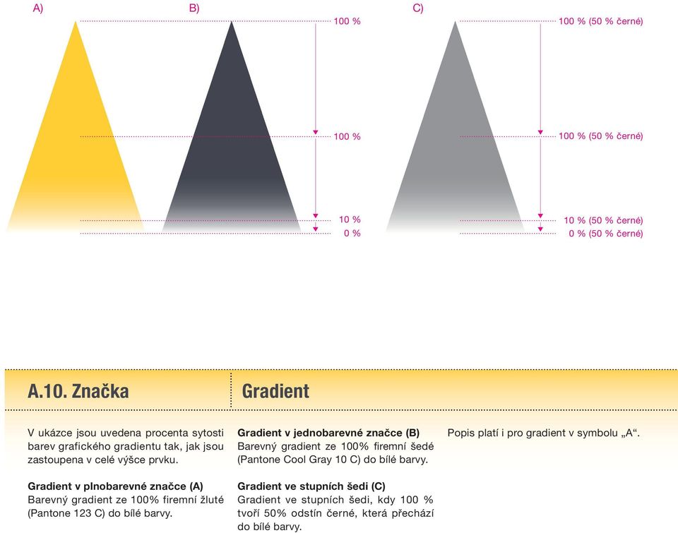 Gradient v jednobarevné značce (B) Barevný gradient ze 100% fi remní šedé (Pantone Cool Gray 10 C) do bílé barvy.