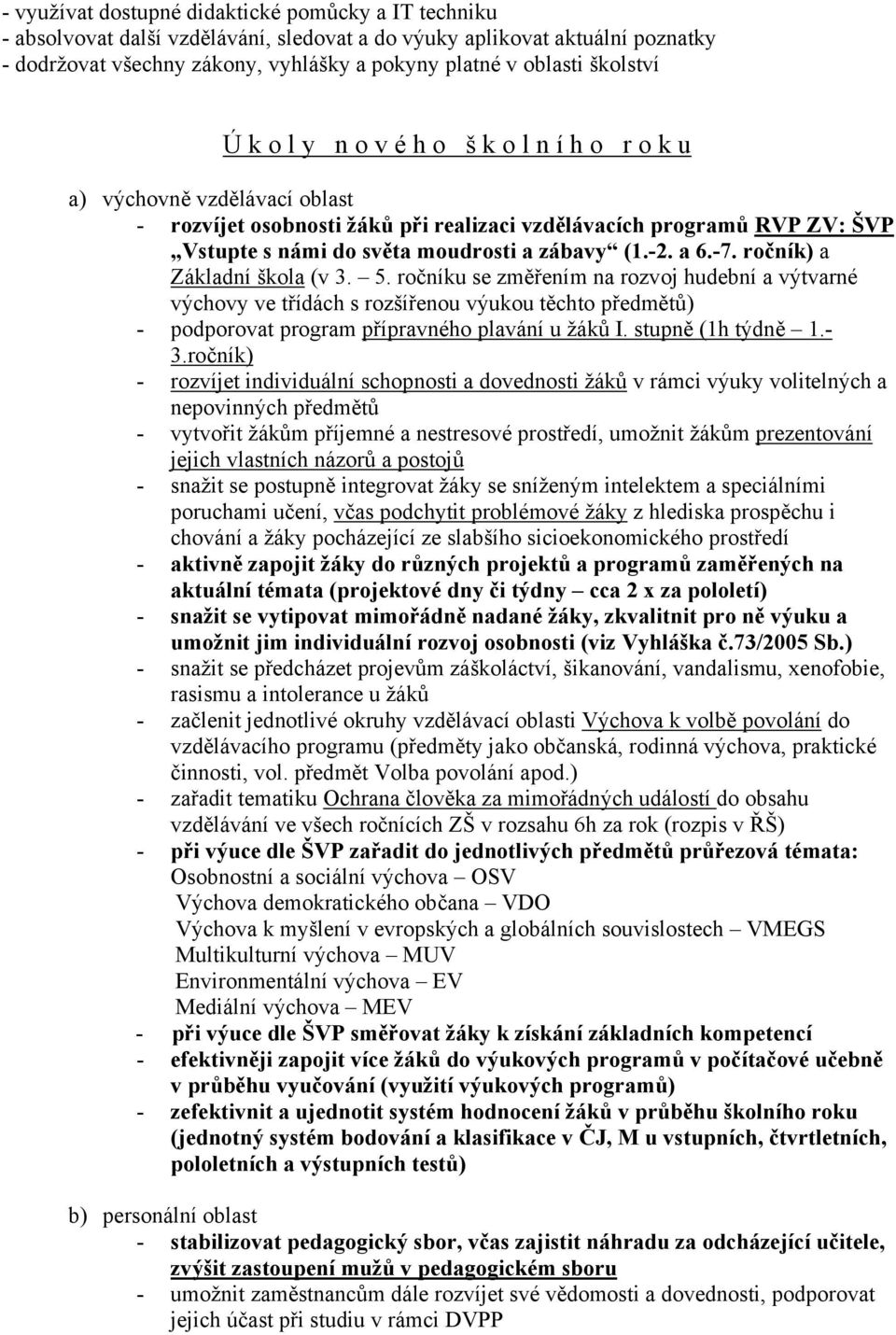 zábavy (1.-2. a 6.-7. ročník) a Základní škola (v 3. 5.