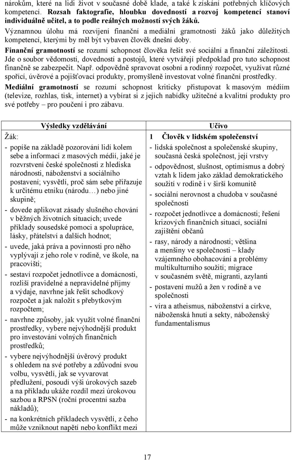 Významnou úlohu má rozvíjení finanční a mediální gramotnosti žáků jako důležitých kompetencí, kterými by měl být vybaven člověk dnešní doby.
