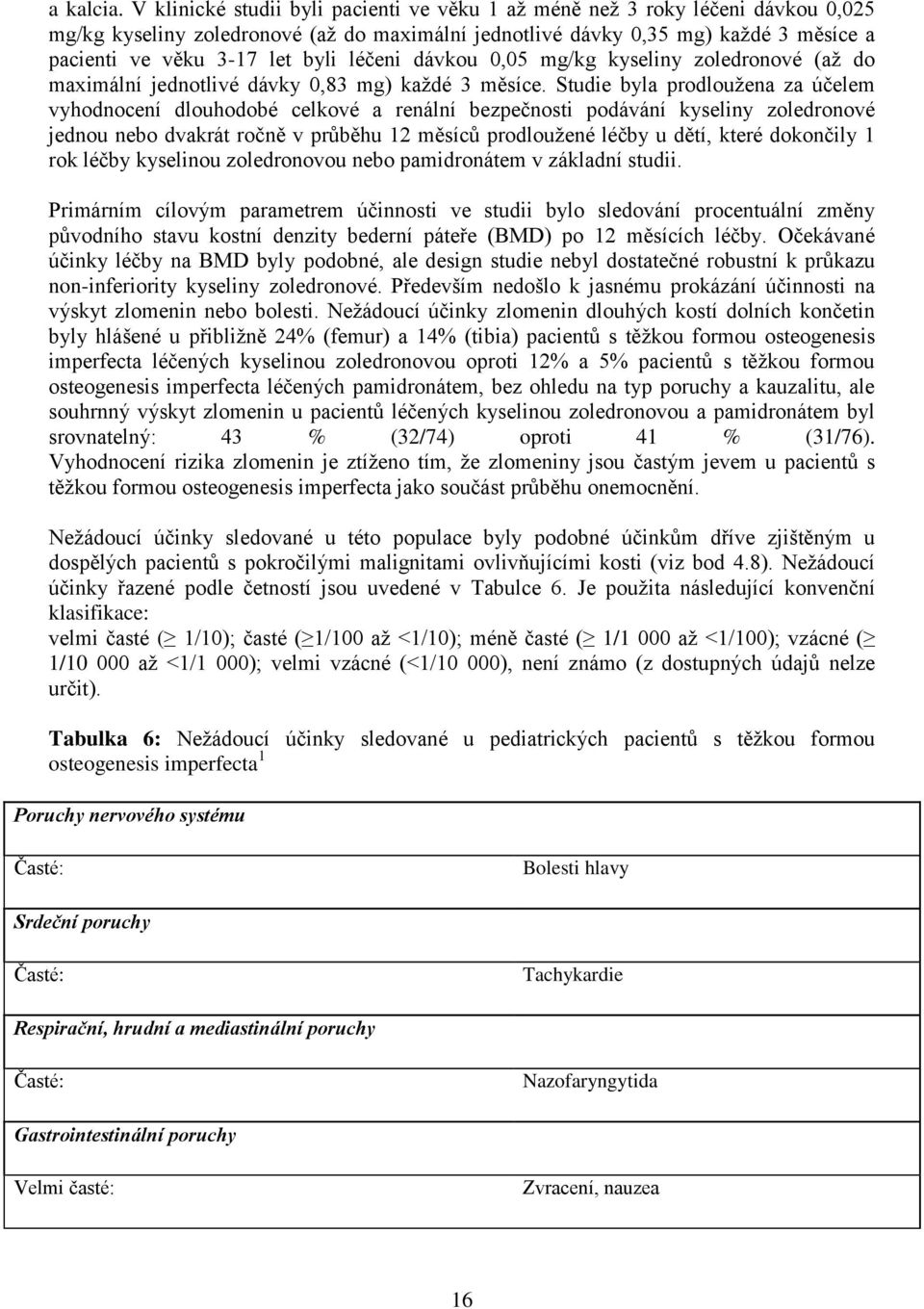 léčeni dávkou 0,05 mg/kg kyseliny zoledronové (až do maximální jednotlivé dávky 0,83 mg) každé 3 měsíce.