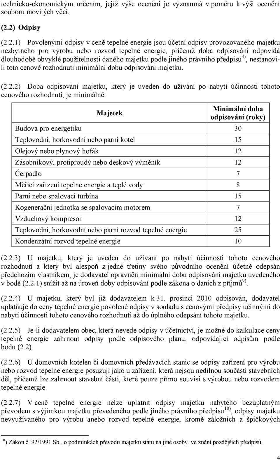 obvyklé použitelnosti daného majetku podle jiného právního předpisu 3), nestanovíli toto cenové rozhodnutí minimální dobu odpisování majetku. (2.