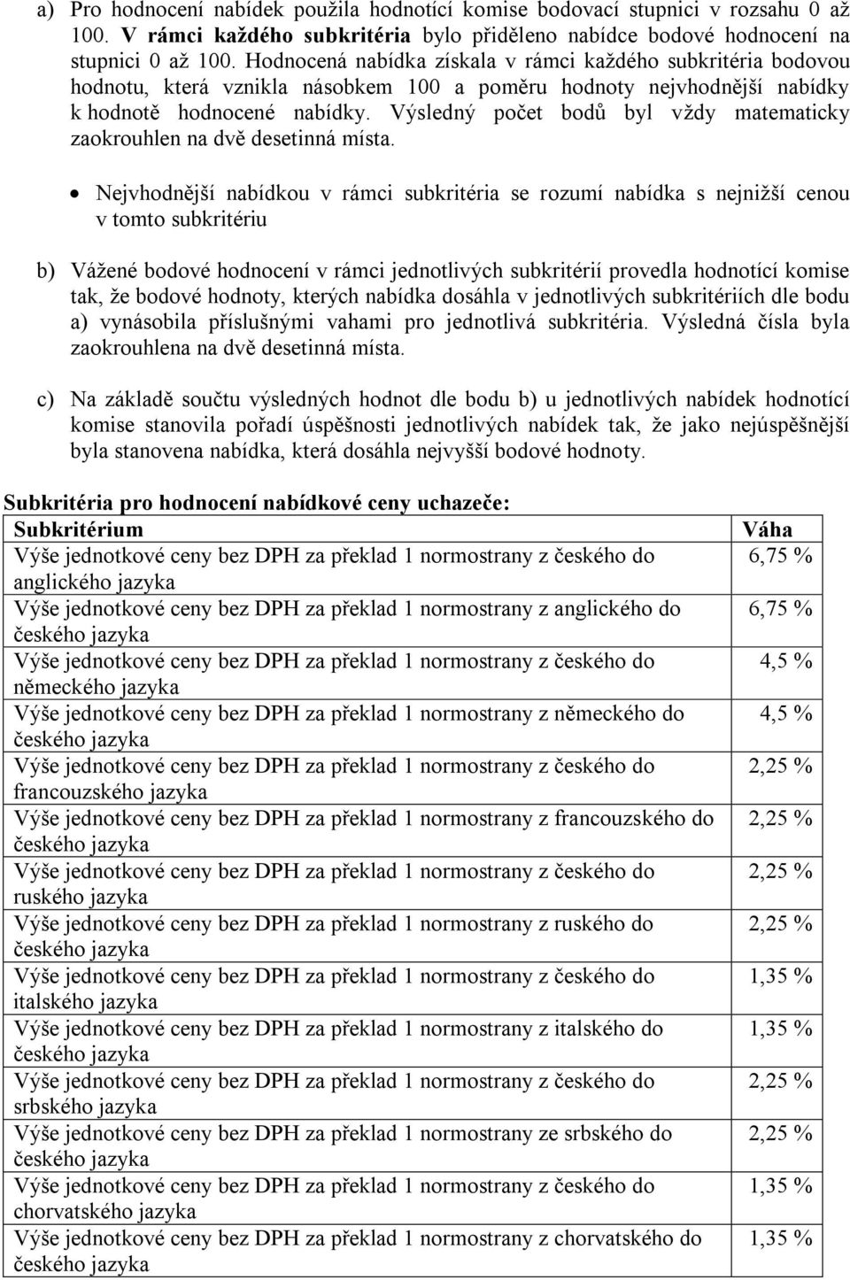 Výsledný počet bodů byl vždy matematicky zaokrouhlen na dvě desetinná místa.