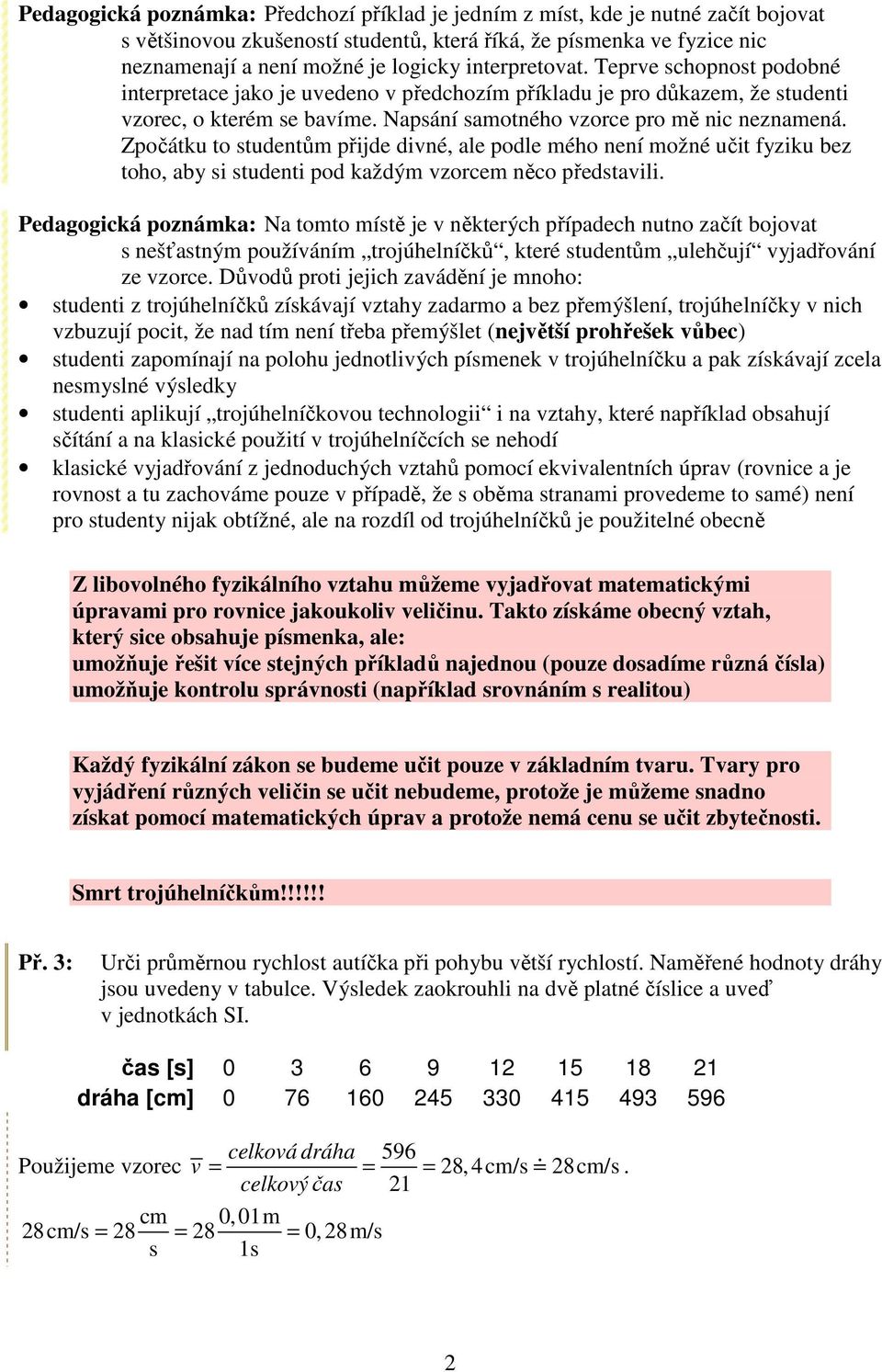 Zpočátku to tudentům přijde divné, ale podle mého není možné učit fyziku bez toho, aby i tudenti pod každým vzorcem něco předtavili.