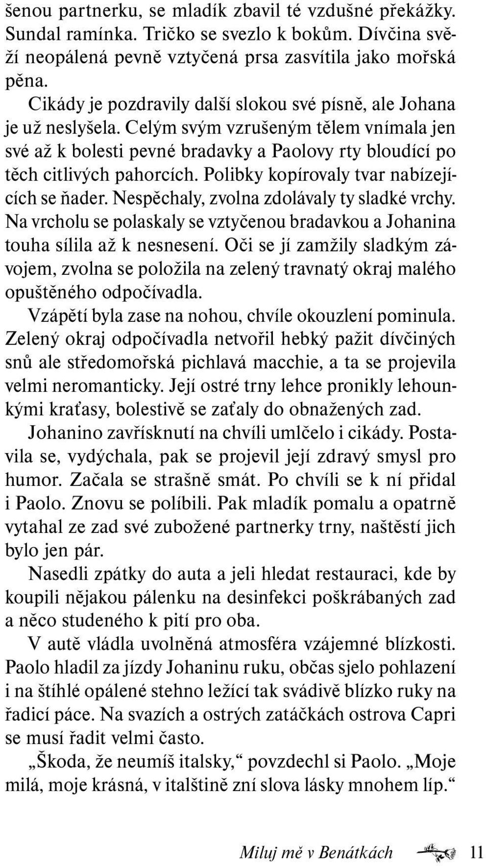 Polibky kopírovaly tvar nabízejících se ňader. Nespěchaly, zvolna zdolávaly ty sladké vrchy. Na vrcholu se polaskaly se vztyčenou bradavkou a Johanina touha sílila až k nesnesení.