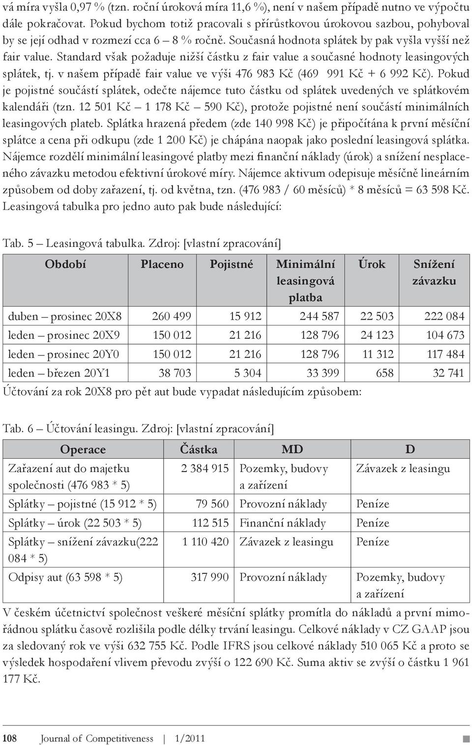 Standard však požaduje nižší částku z fair value a současné hodnoty leasingových splátek, tj. v našem případě fair value ve výši 476 983 Kč (469 991 Kč + 6 99 Kč).