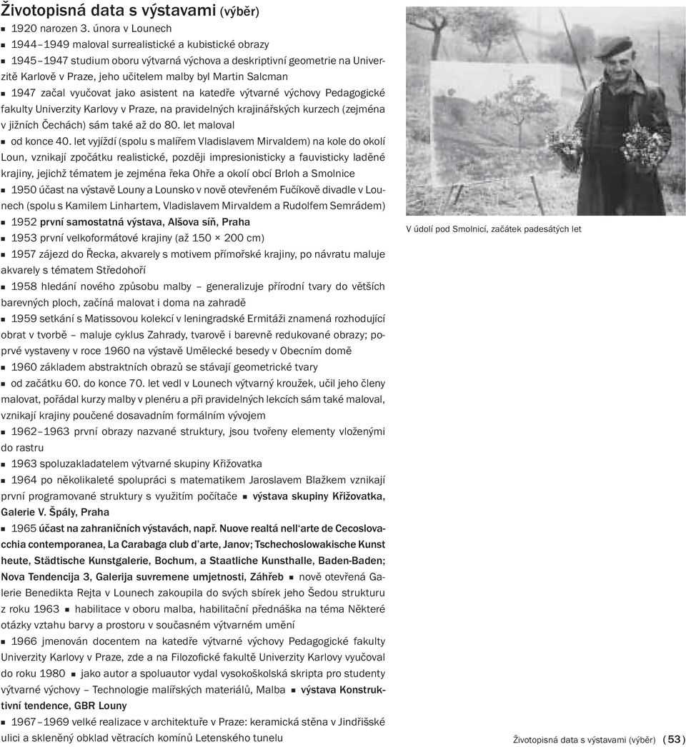 Salcman 1947 začal vyučovat jako asistent na katedře výtvarné výchovy Pedagogické fakulty Univerzity Karlovy v Praze, na pravidelných krajinářských kurzech (zejména v jižních Čechách) sám také až do