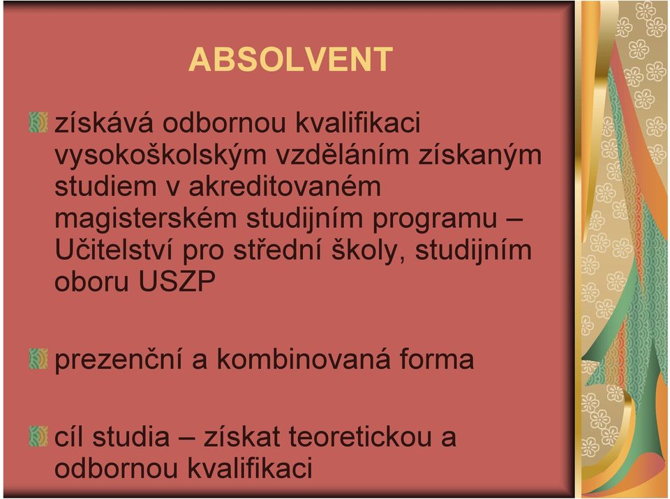 Učitelství pro střední školy, studijním oboru USZP prezenční a