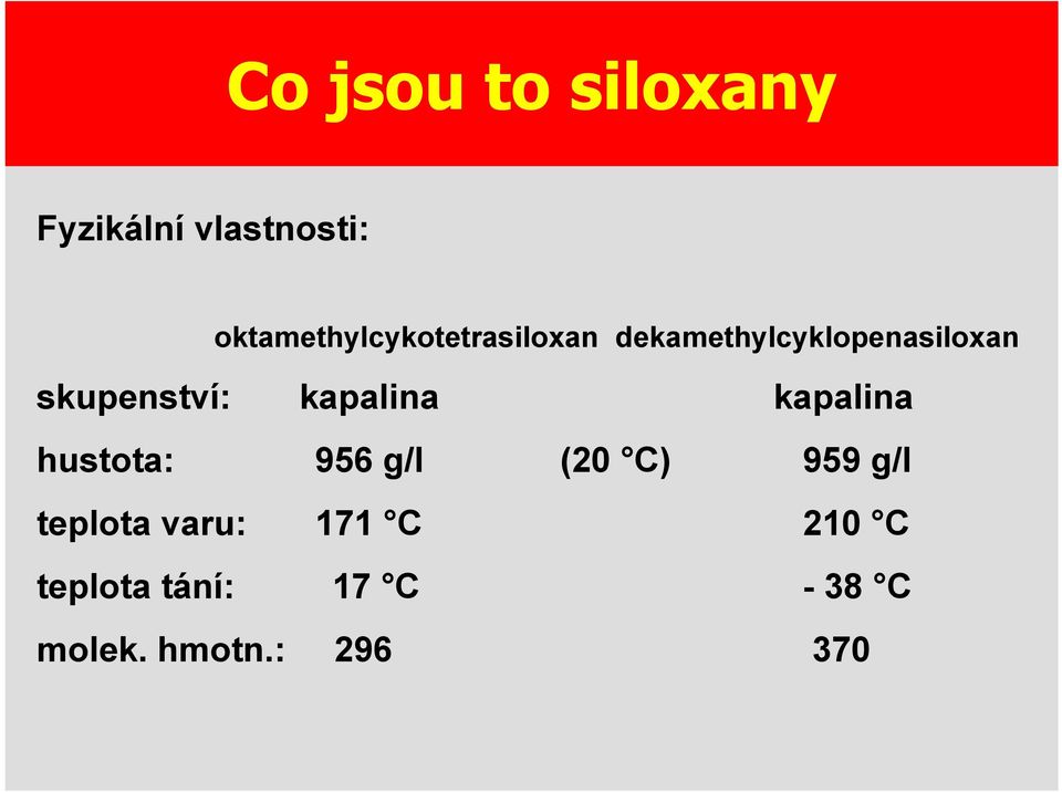 skupenství: kapalina kapalina hustota: 956 g/l (20 C) 959