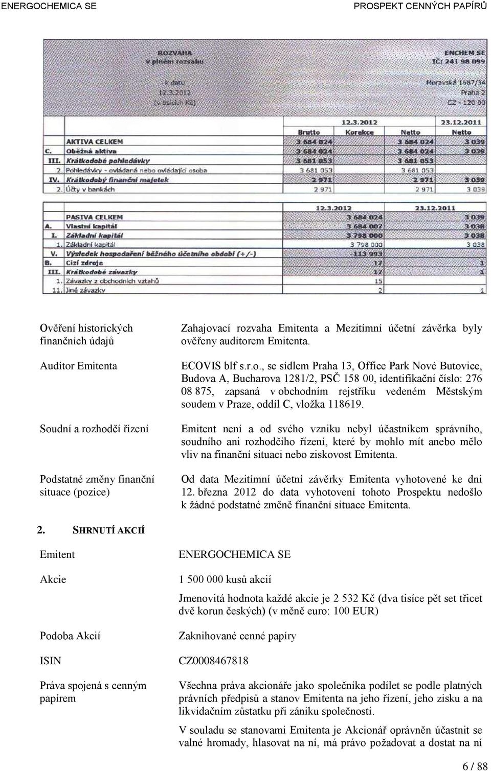 , se sídlem Praha 13, Office Park Nové Butovice, Budova A, Bucharova 1281/2, PSČ 158 00, identifikační číslo: 276 08 875, zapsaná v obchodním rejstříku vedeném Městským soudem v Praze, oddíl C,