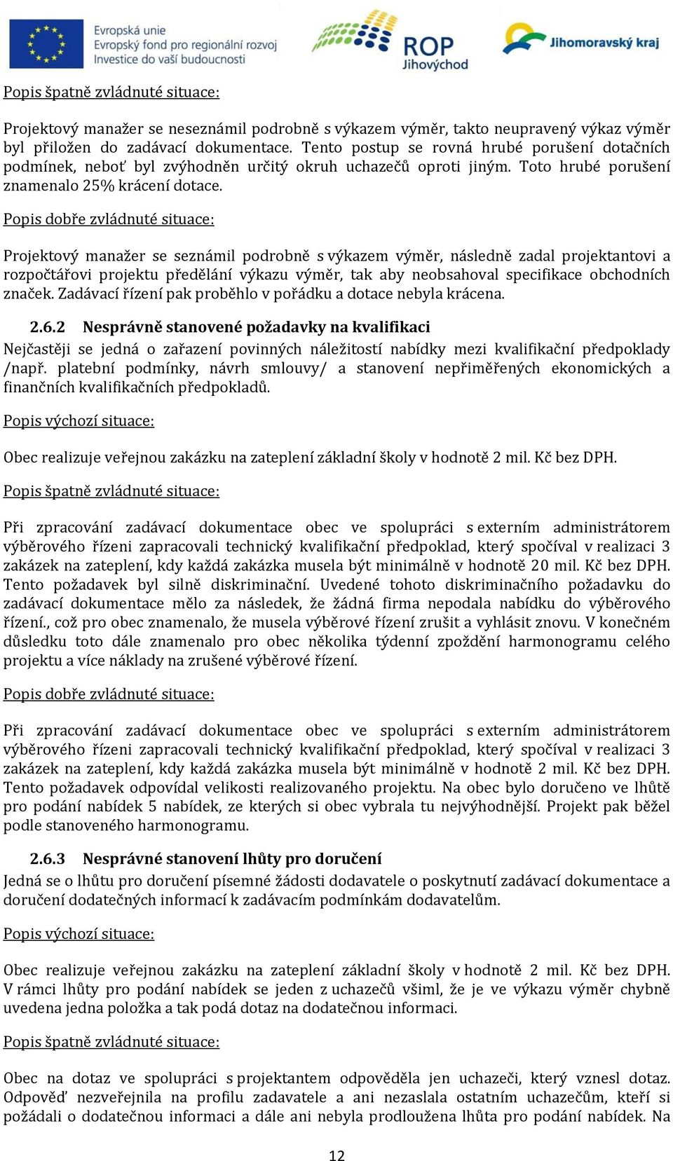 Popis dobře zvládnuté situace: Projektový manažer se seznámil podrobně s výkazem výměr, následně zadal projektantovi a rozpočtářovi projektu předělání výkazu výměr, tak aby neobsahoval specifikace