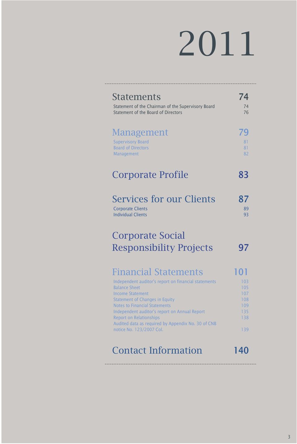 101 Independent auditor's report on financial statements 103 Balance Sheet 105 Income Statement 107 Statement of Changes in Equity 108 Notes to Financial Statements 109