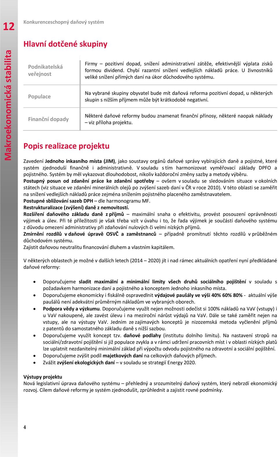 Na vybrané skupiny obyvatel bude mít daňová reforma pozitivní dopad, u některých skupin s nižším příjmem může být krátkodobě negativní.