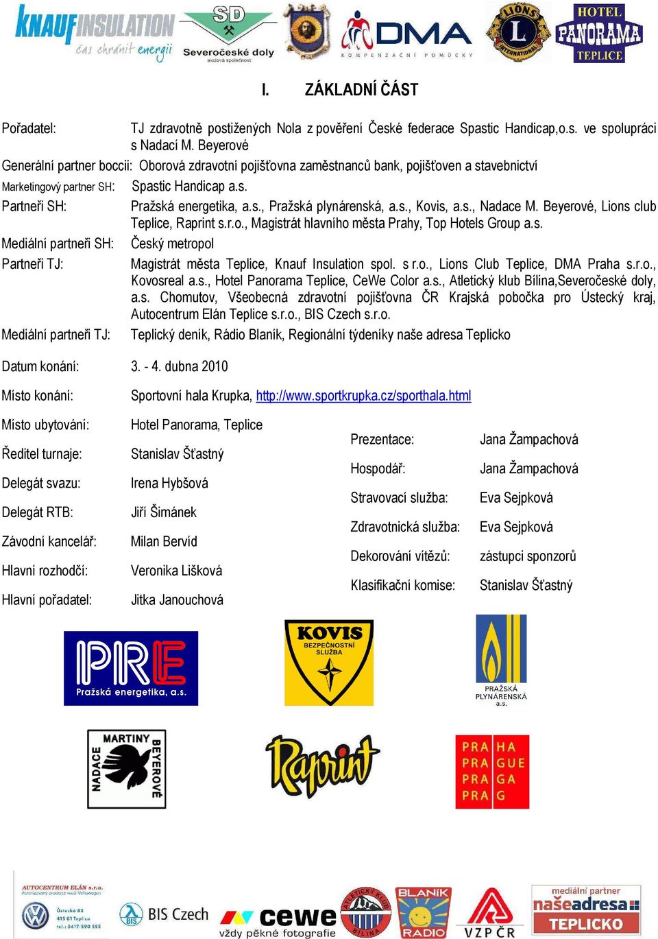 s., Kovis, a.s., Nadace M. Beyerové, Lions club Teplice, Raprint s.r.o., Magistrát hlavního města Prahy, Top Hotels Group a.s. Mediální partneři SH: Český metropol Partneři TJ: Magistrát města Teplice, Knauf Insulation spol.