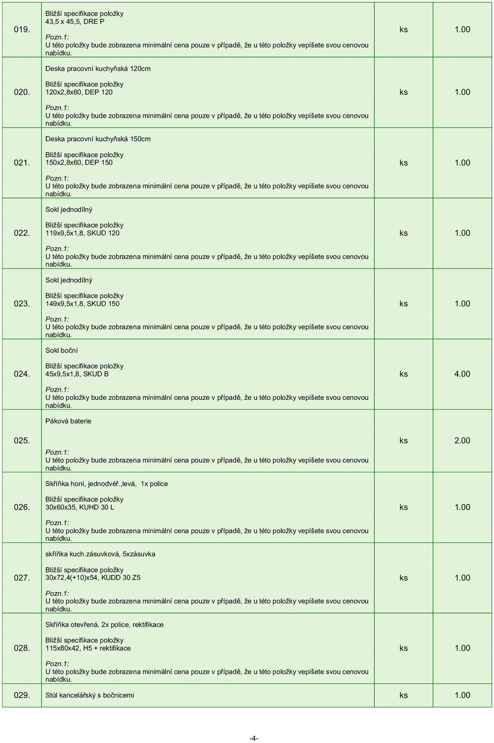 jednodílný 119x9,5x1,8, SKUD 120 Sokl jednodílný 149x9,5x1,8, SKUD 150 Sokl boční 45x9,5x1,8, SKUD B Páková baterie Skříňka honí,