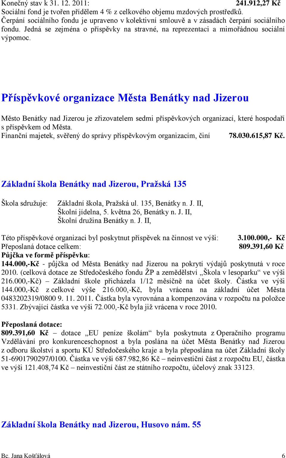 Příspěvkové organizace Města Benátky nad Jizerou Město Benátky nad Jizerou je zřizovatelem sedmi příspěvkových organizací, které hospodaří s příspěvkem od Města.