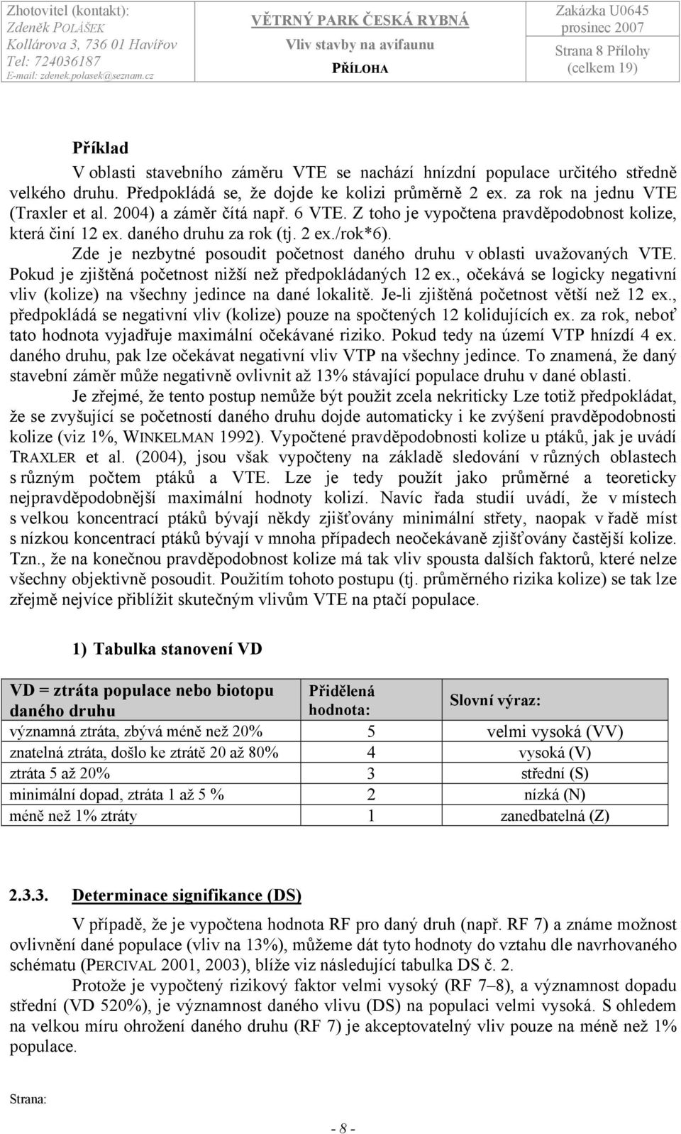 Zde je nezbytné posoudit početnost daného druhu v oblasti uvažovaných VTE. Pokud je zjištěná početnost nižší než předpokládaných 12 ex.