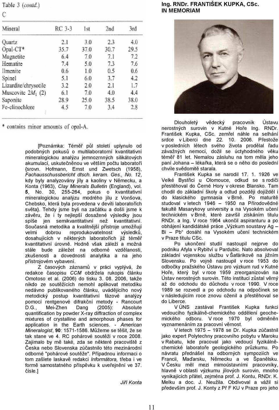 {srovn. Hofmann, Ernst und Zwetsch (1958), Fachausschussbericht dtsch. keram. Ges., No. 12, kdy byly analyzovány jíly a kaoliny v Nmecku, a Konta (1963), Clay Minerals Bulletin (England), vol. 5, No.