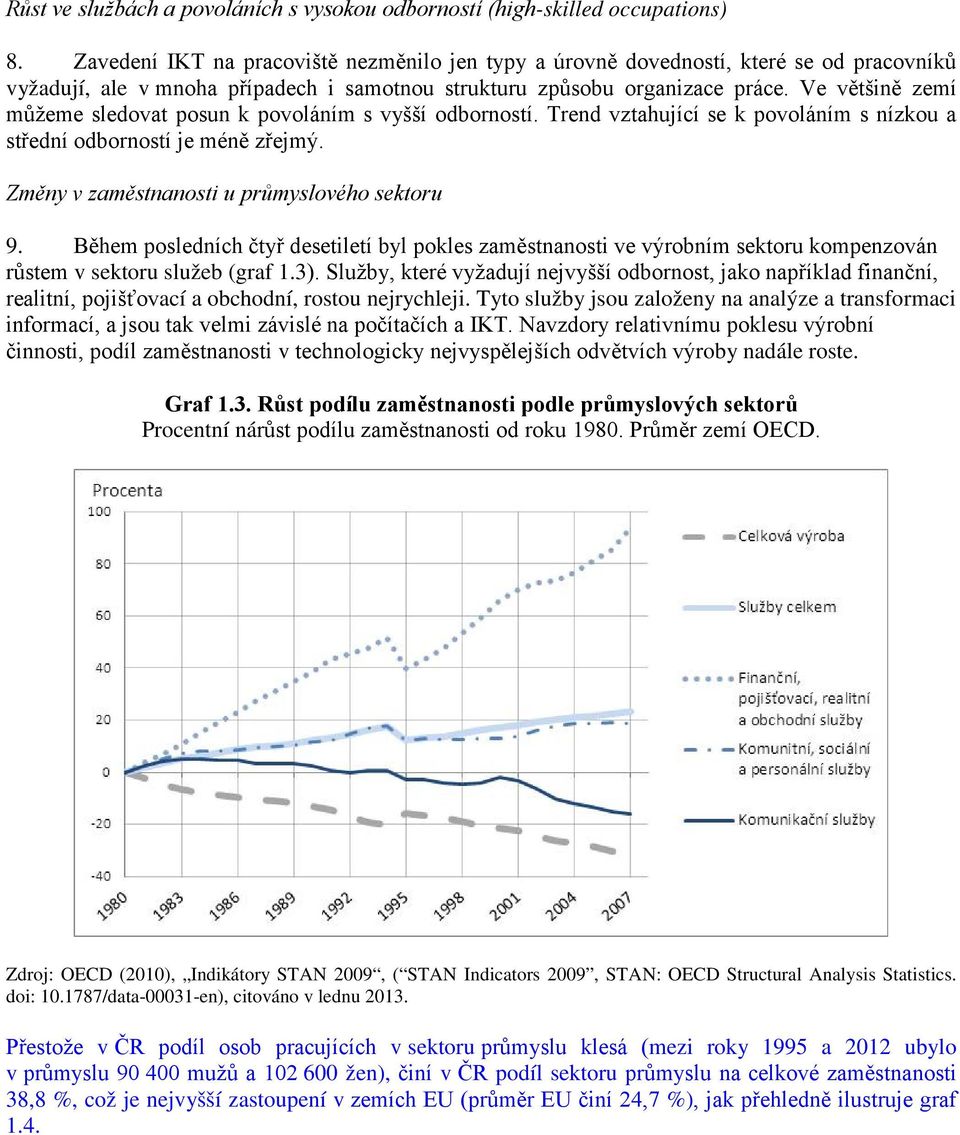 Ve většině zemí můžeme sledovat posun k povoláním s vyšší odborností. Trend vztahující se k povoláním s nízkou a střední odborností je méně zřejmý. Změny v zaměstnanosti u průmyslového sektoru 9.