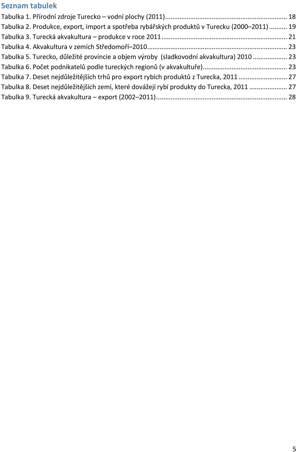 Turecko, důležité provincie a objem výroby (sladkovodní akvakultura) 2010... 23 Tabulka 6. Počet podnikatelů podle tureckých regionů (v akvakultuře)... 23 Tabulka 7.