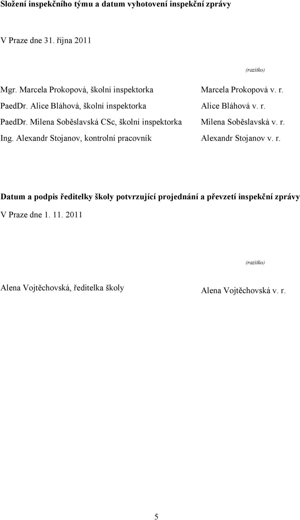 r. Ing. Alexandr Stojanov, kontrolní pracovník Alexandr Stojanov v. r.