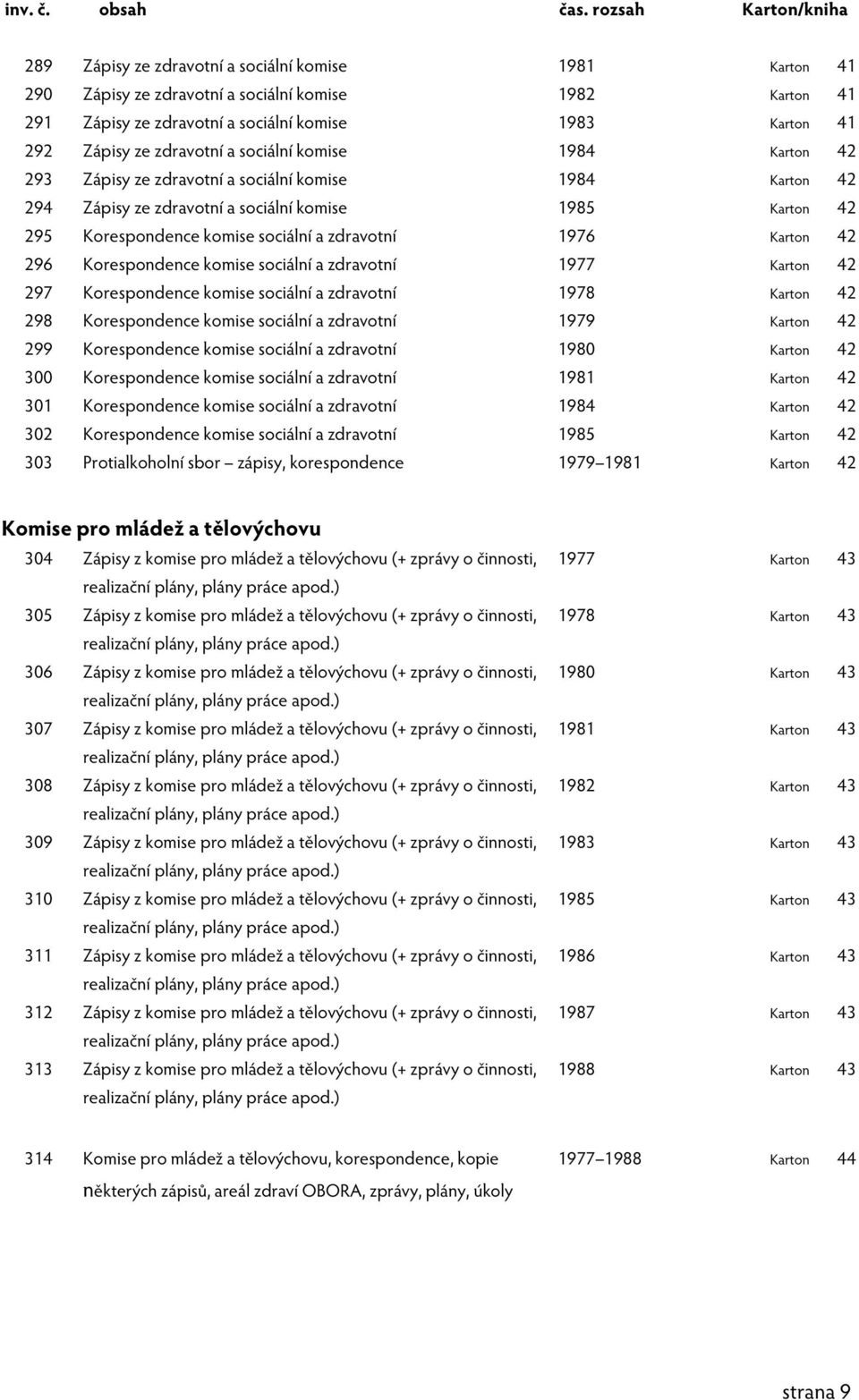 Karton 42 296 Korespondence komise sociální a zdravotní 1977 Karton 42 297 Korespondence komise sociální a zdravotní 1978 Karton 42 298 Korespondence komise sociální a zdravotní 1979 Karton 42 299