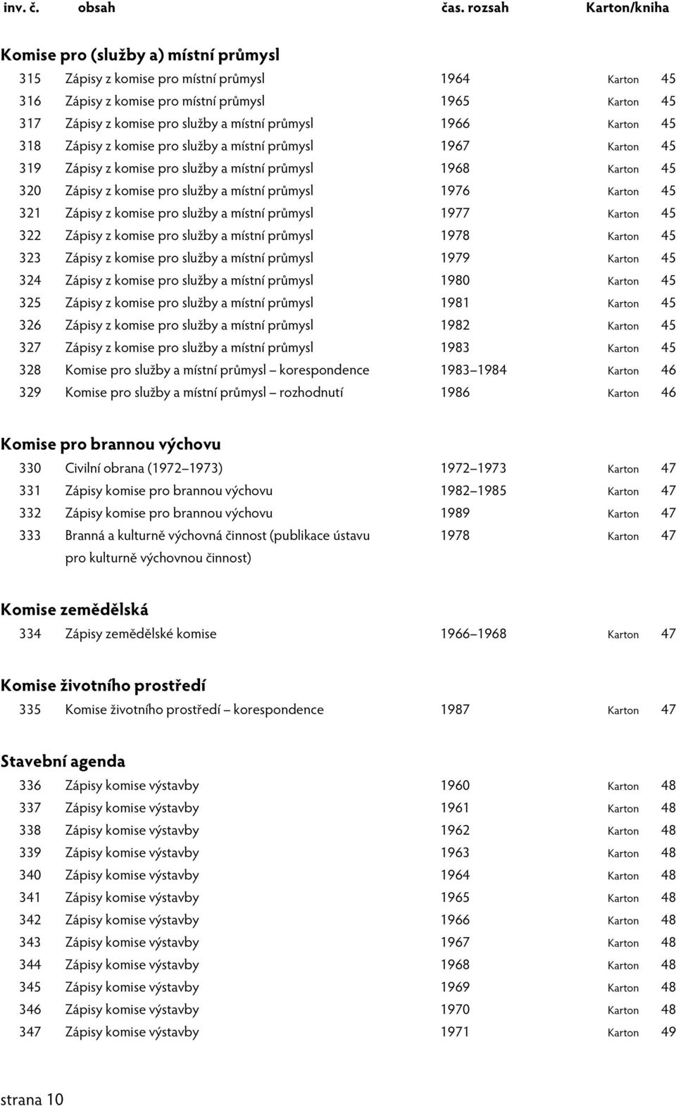 321 Zápisy z komise pro služby a místní průmysl 1977 Karton 45 322 Zápisy z komise pro služby a místní průmysl 1978 Karton 45 323 Zápisy z komise pro služby a místní průmysl 1979 Karton 45 324 Zápisy