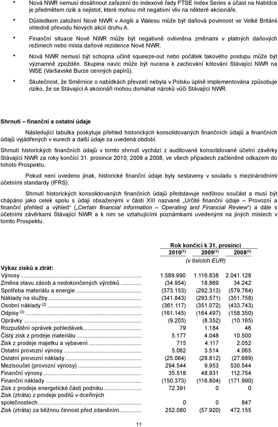 Finanční situace Nové NWR může být negativně ovlivněna změnami v platných daňových režimech nebo místa daňové rezidence Nové NWR.