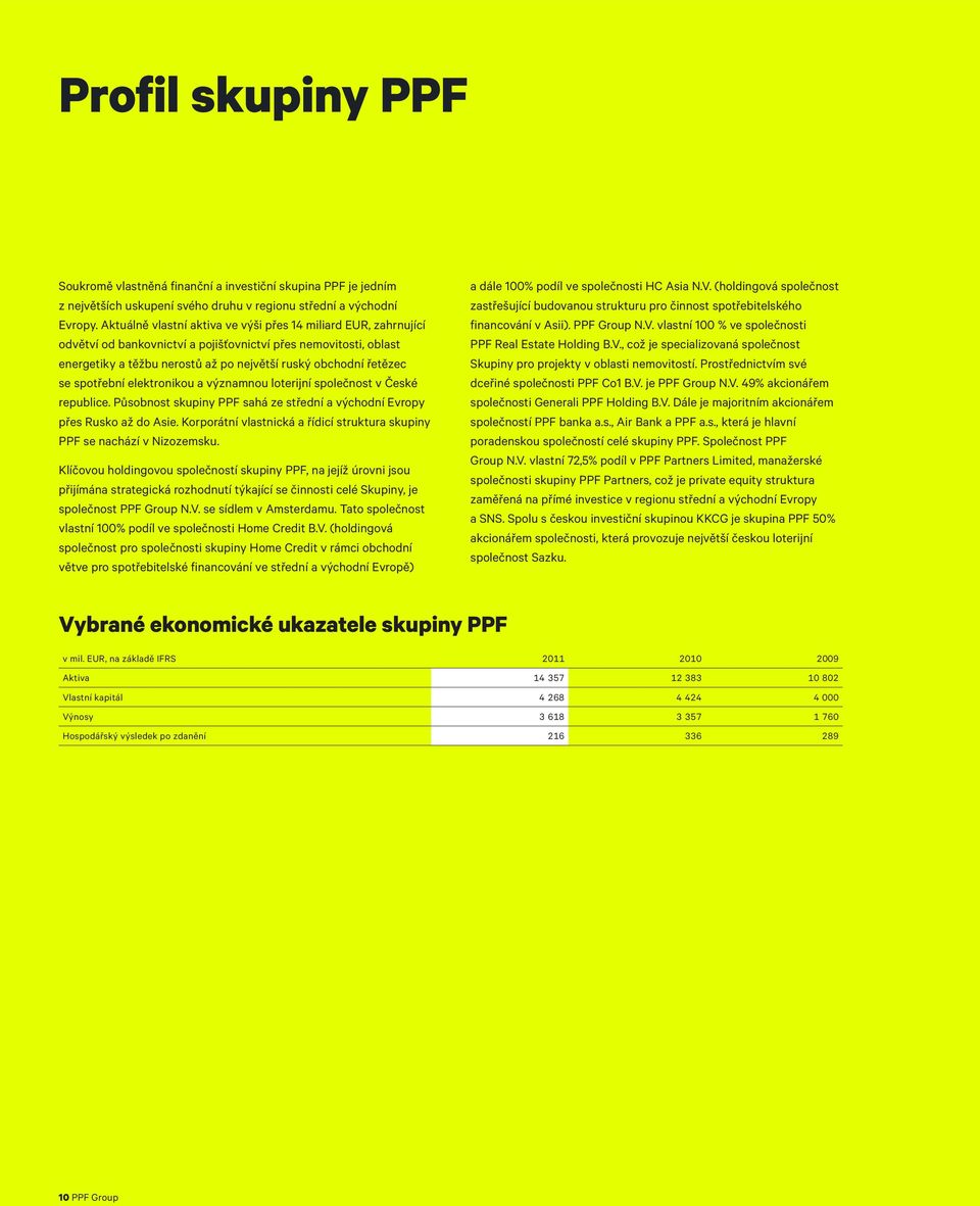 spotřební elektronikou a významnou loterijní společnost v České republice. Působnost skupiny PPF sahá ze střední a východní Evropy přes Rusko až do Asie.