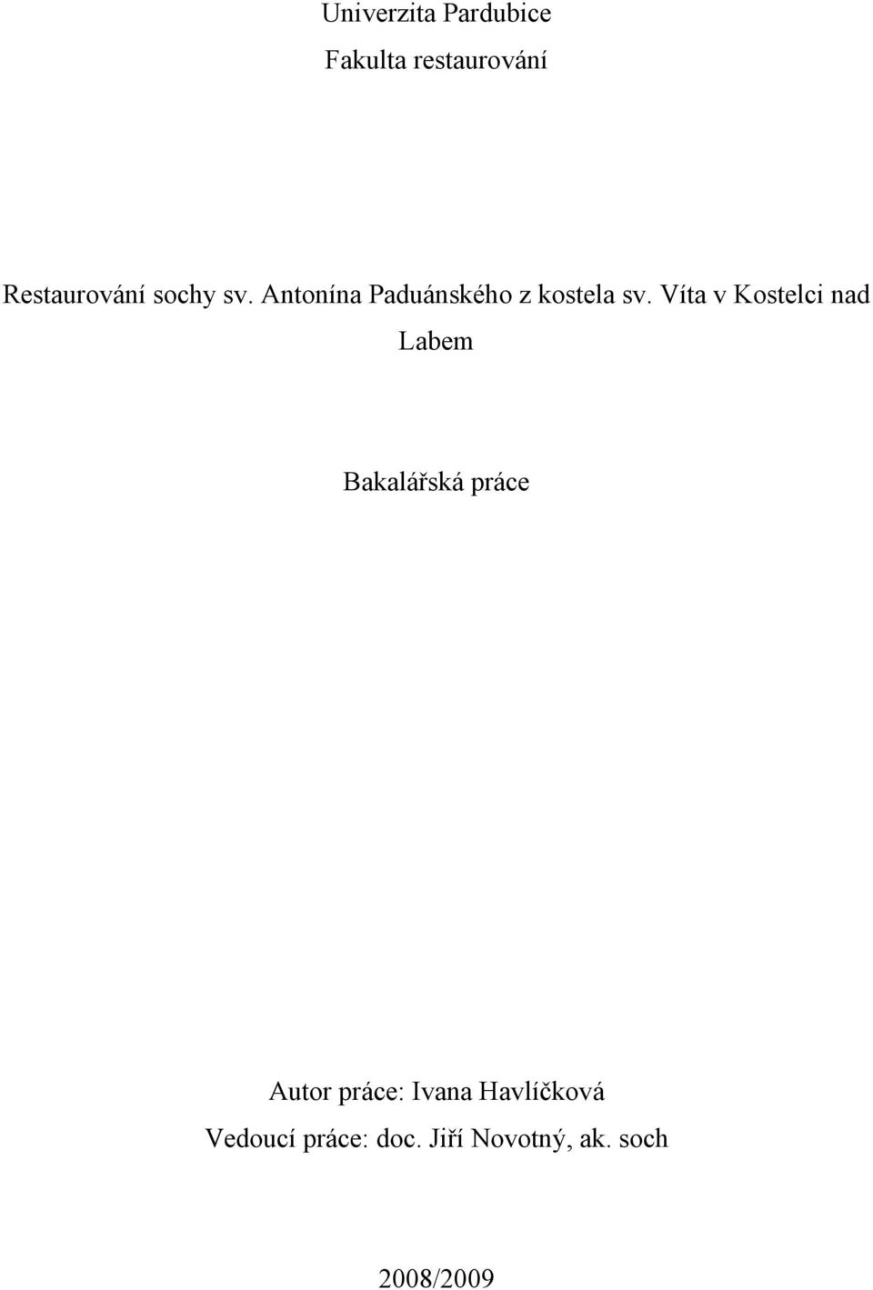 Víta v Kostelci nad Labem Bakalářská práce Autor práce: