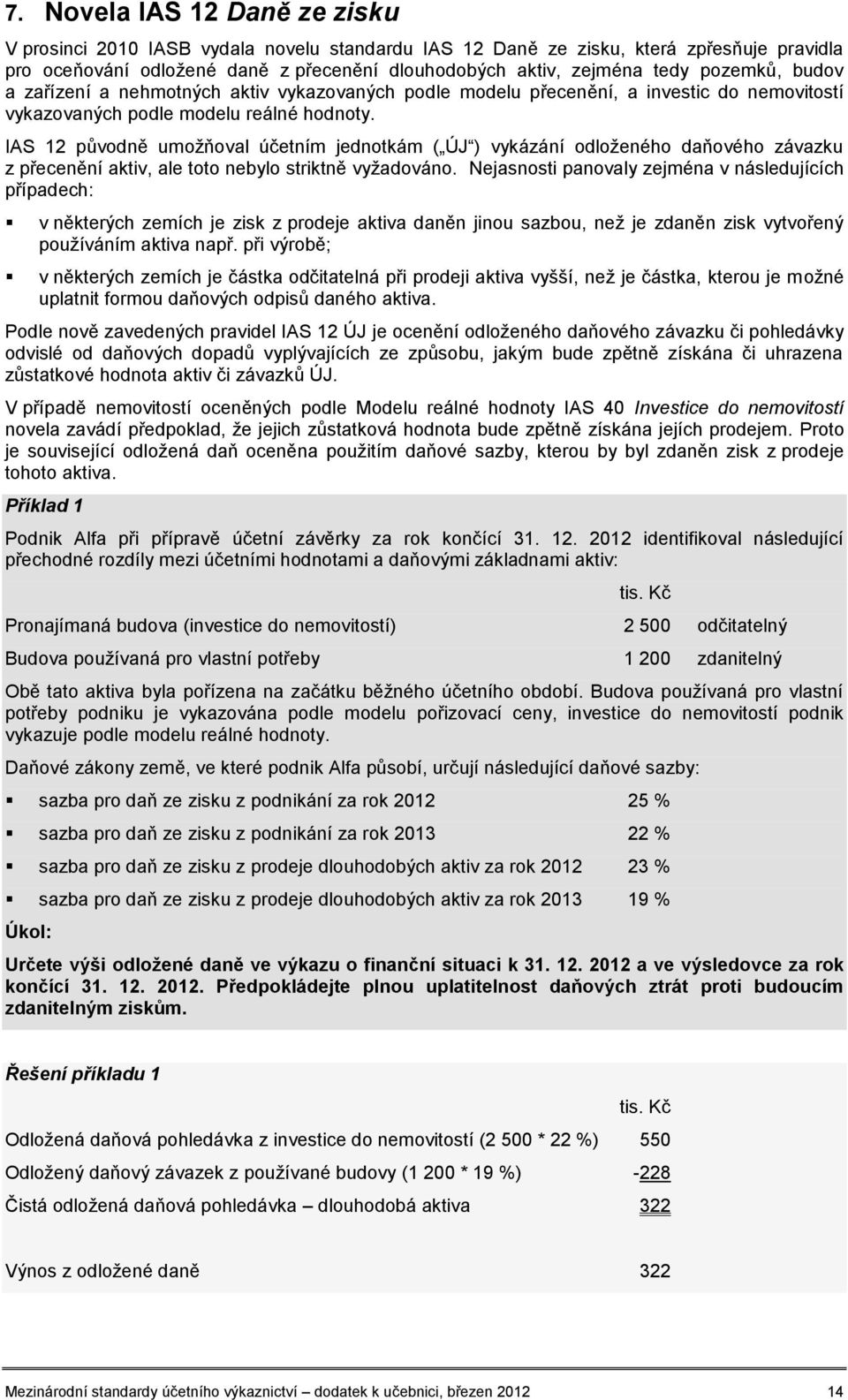 IAS 12 původně umožňoval účetním jednotkám ( ÚJ ) vykázání odloženého daňového závazku z přecenění aktiv, ale toto nebylo striktně vyžadováno.