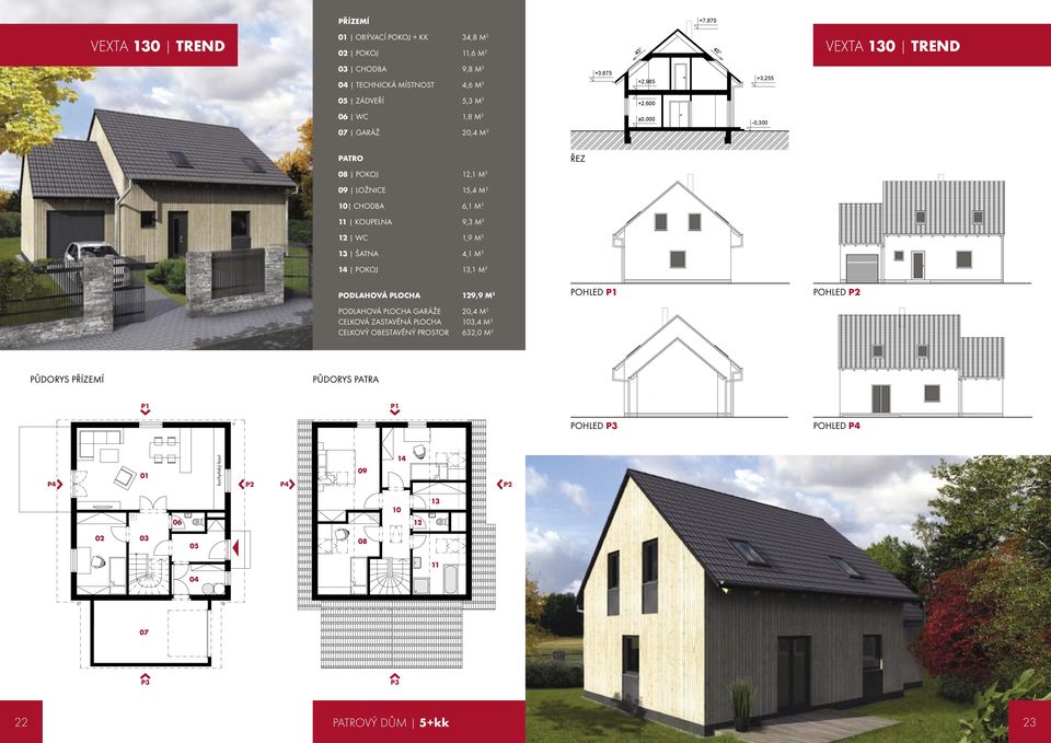 POKOJ 12,1 M 2 09 LOŽNICE 15,4 M 2 10 CHODBA 6,1 M 2 11 KOUPELNA 9,3 M 2 12 WC 1,9 M 2 13 ŠATNA 4,1 M 2 14 POKOJ 13,1 M 2