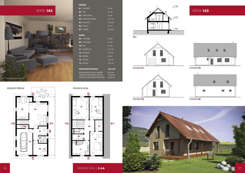 11 KOUPELNA 13,1 M 2 12 LOŽNICE 15,7 M 2 13 ŠATNA 4,3 M 2 14 POKOJ 15,5 M 2 15 POKOJ 19,5 M 2 PODLAHOVÁ PLOCHA 143,2 M 2