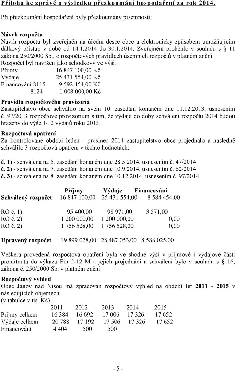 1.2014. Zveřejnění proběhlo v souladu s 11 zákona 250/2000 Sb., o rozpočtových pravidlech územních rozpočtů v platném znění.