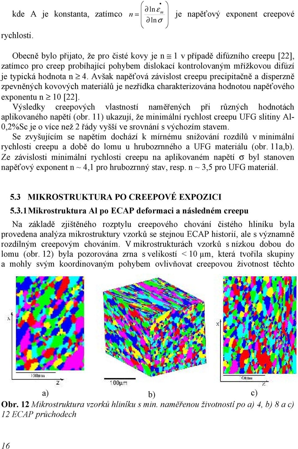 difúzí je typická hodnota n 4. Avšak napěťová závislost creepu precipitačně a disperzně zpevněných kovových materiálů je nezřídka charakterizována hodnotou napěťového exponentu n 10 [22].